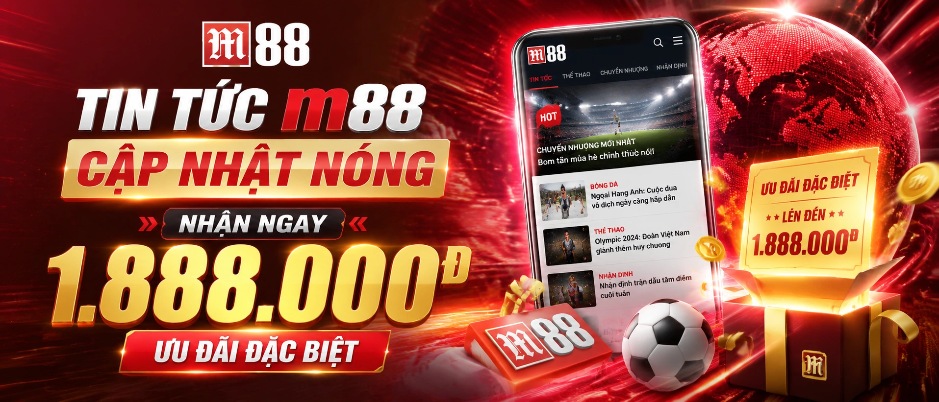 Giao diện trang tin m88 với các mục cập nhật theo chuyên mục